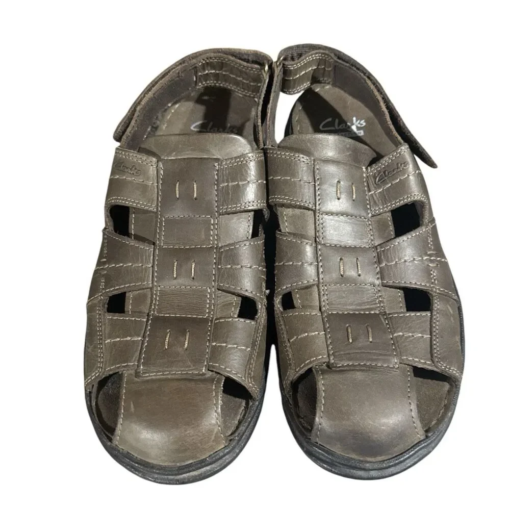 Clarks Sandals Men's 9 Brown Leather Fisherman Closed Toe Hiking Trail